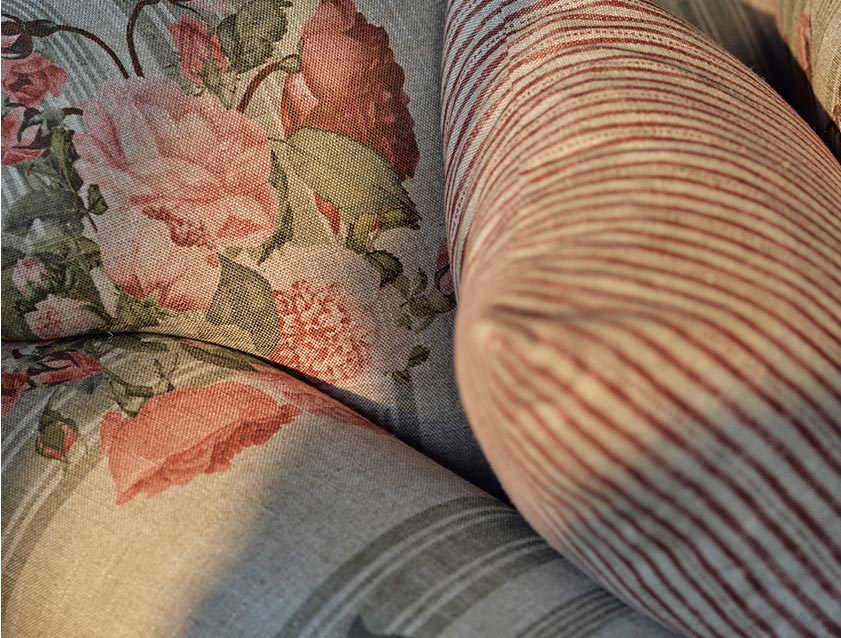 Spill Resistant RHS Etta's Bouquet Sunset Moss and Spill Resistant Sussex Stripe